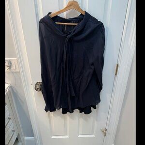 Boss Navy Women's Blouse with Tie Neck Size L